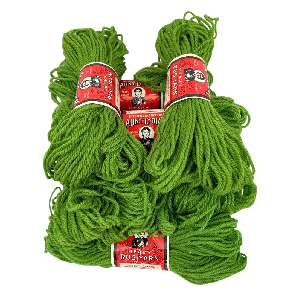 Vintage Aunt Lydia's Heavy Rug Yarn 615 Grass Green 11 Skeins 624 total grams